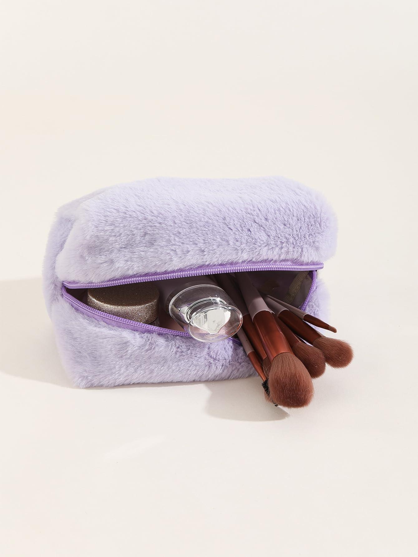 ZITEZHGO Kawaii Fluffy Makeup Bag Travel Toiletries Bag Makeup Pouch Pink Cosmetic Bag Organizer Fuzzy Purse (Pink)