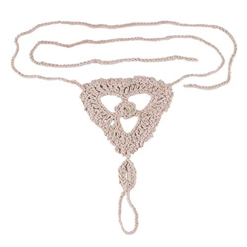 Aularso Aularso Layered Wedding Anklet Shoes Crochet Barefoot Sandals Ankle Bracelets Lace Ring Foot Chain Beach Feet Jewelry for Women and Girls (2PCS) (Khaki)