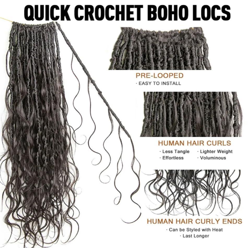 FlowerSeason Pre-Looped Crochet Boho Locs With Human Hair Body Wave Curls Wavy Goddess Locs Crochet Hair 100 strands(26inch)