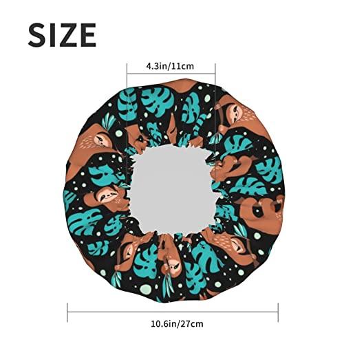 IDNUYIA Cute Sloth Shower Cap For Women, Layers Bathing Shower Reusable Elastic Band Stretch Hem Hair Hat