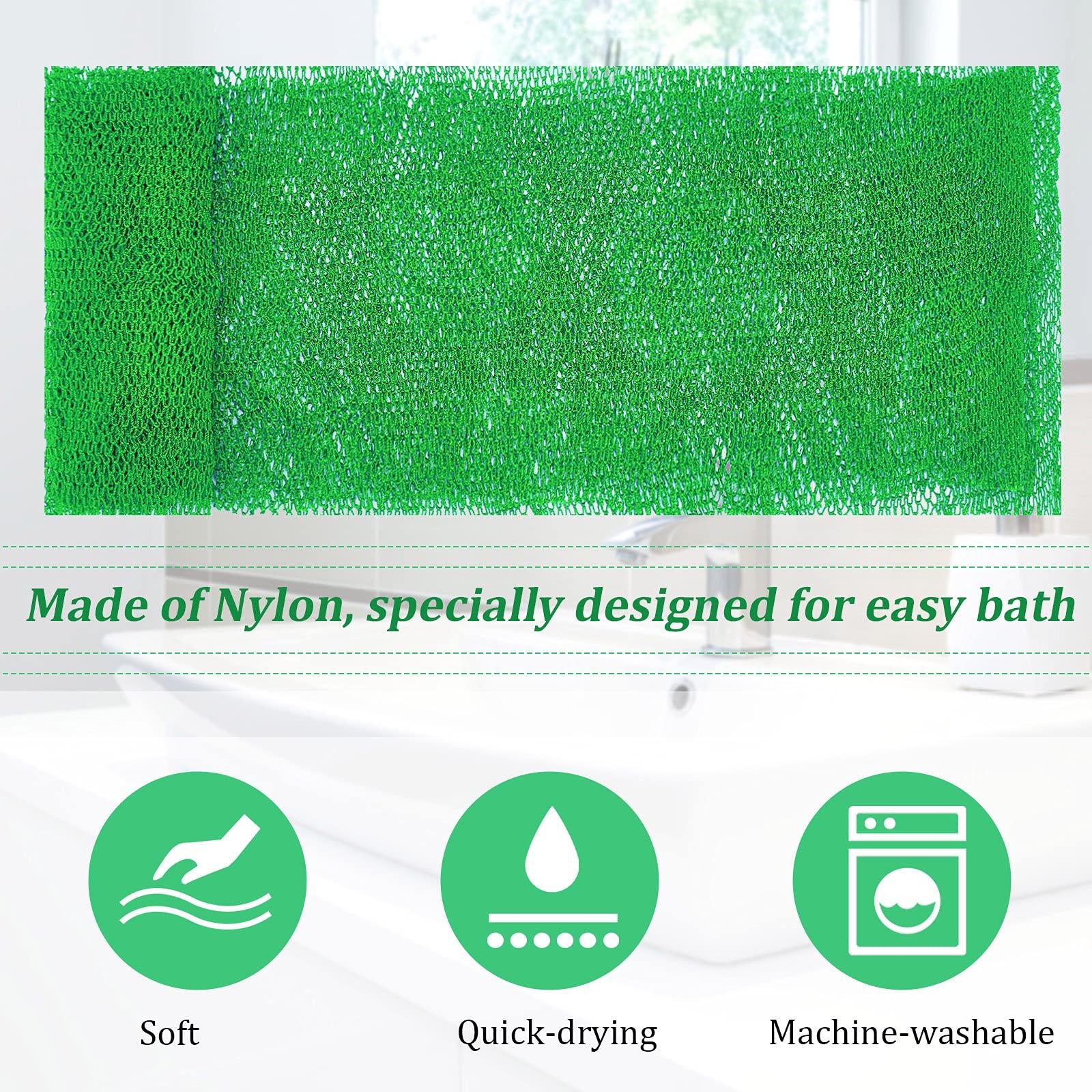 Boao 4 Pieces African Net Bath Sponge African Exfoliating Long Net Sponge Exfoliating Shower Body Scrubber Skin Smoother for Daily Use(Green, 25.6 x 7.9 inch)