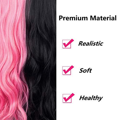 Beweig Beweig Half Pink Half Black Wavy Wigs Long Curly Wavy Split Synthetic Wig with Bangs Halloween Cosplay Wigs for Women