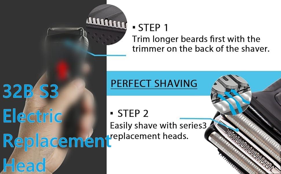 Fivoras Series 3 32B Replacement Shaver Heads For Braun Series 3 Replacement Head,32B S3 Foil & Cutter Razor Heads For Braun S3 Replacement Head 3040s 3010s 310s 3000s 3050cc 3080s 390cc
