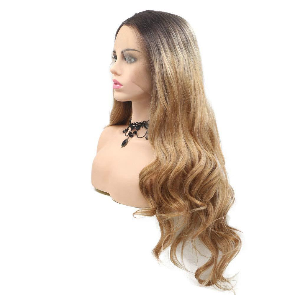 Yinuozhogntian Yinuozhogntian 24\" Brown Blonde Ombre Natural Color Wig Long Wave Hear Resistant Hair Synthetic Lace Front Wigs for Women Party Cosplay Festival Holidays Natural Hairline Wigs Drag Queen