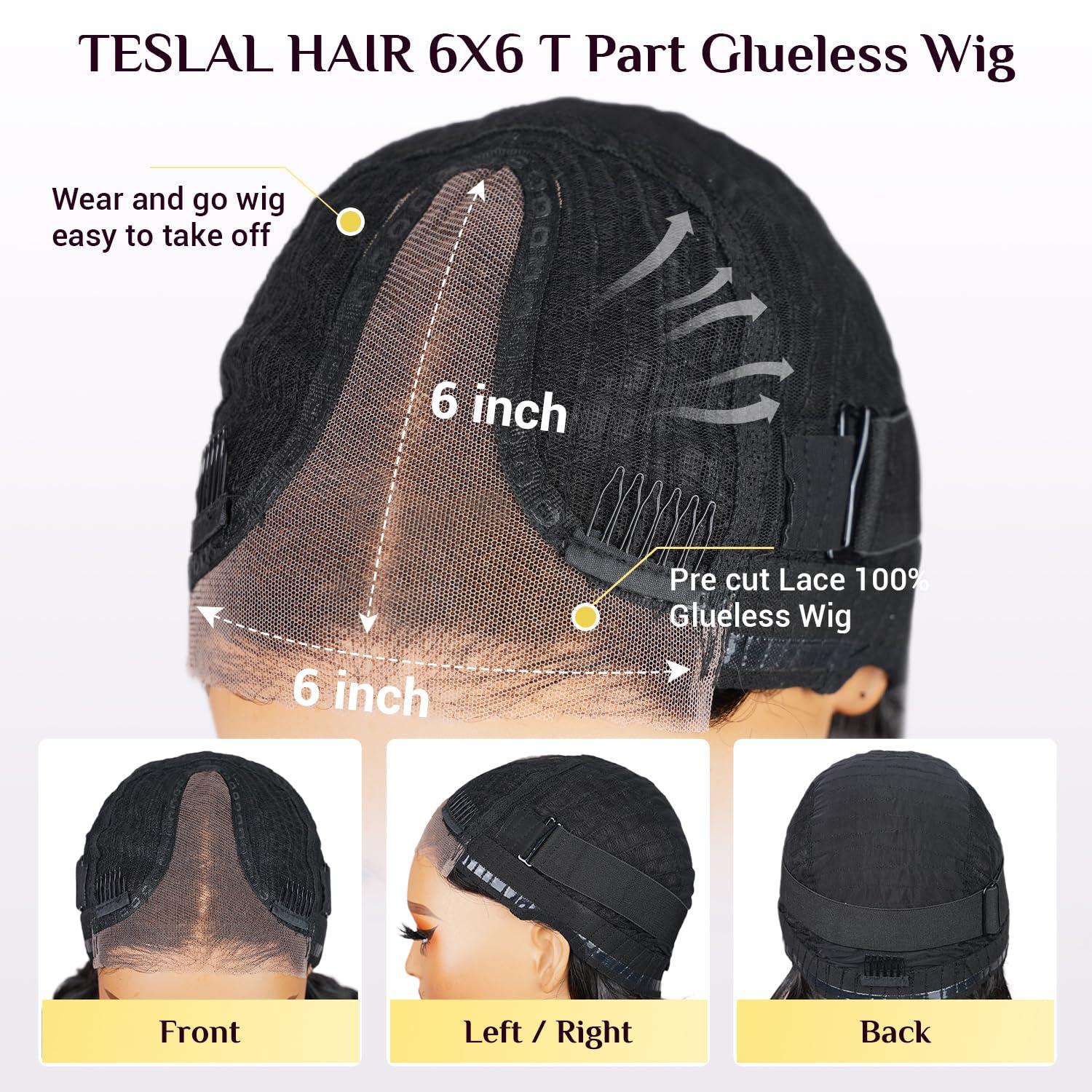TESLAL TESLAL Balayage Wear and Go Glueless Wig Pre Cut HD Lace 6X6 Lace Wig 26 Inch 260% Density 1B/27 Highlight Body Wave Human Hair Blend Premium Fiber Wigs By Crafted Technology
