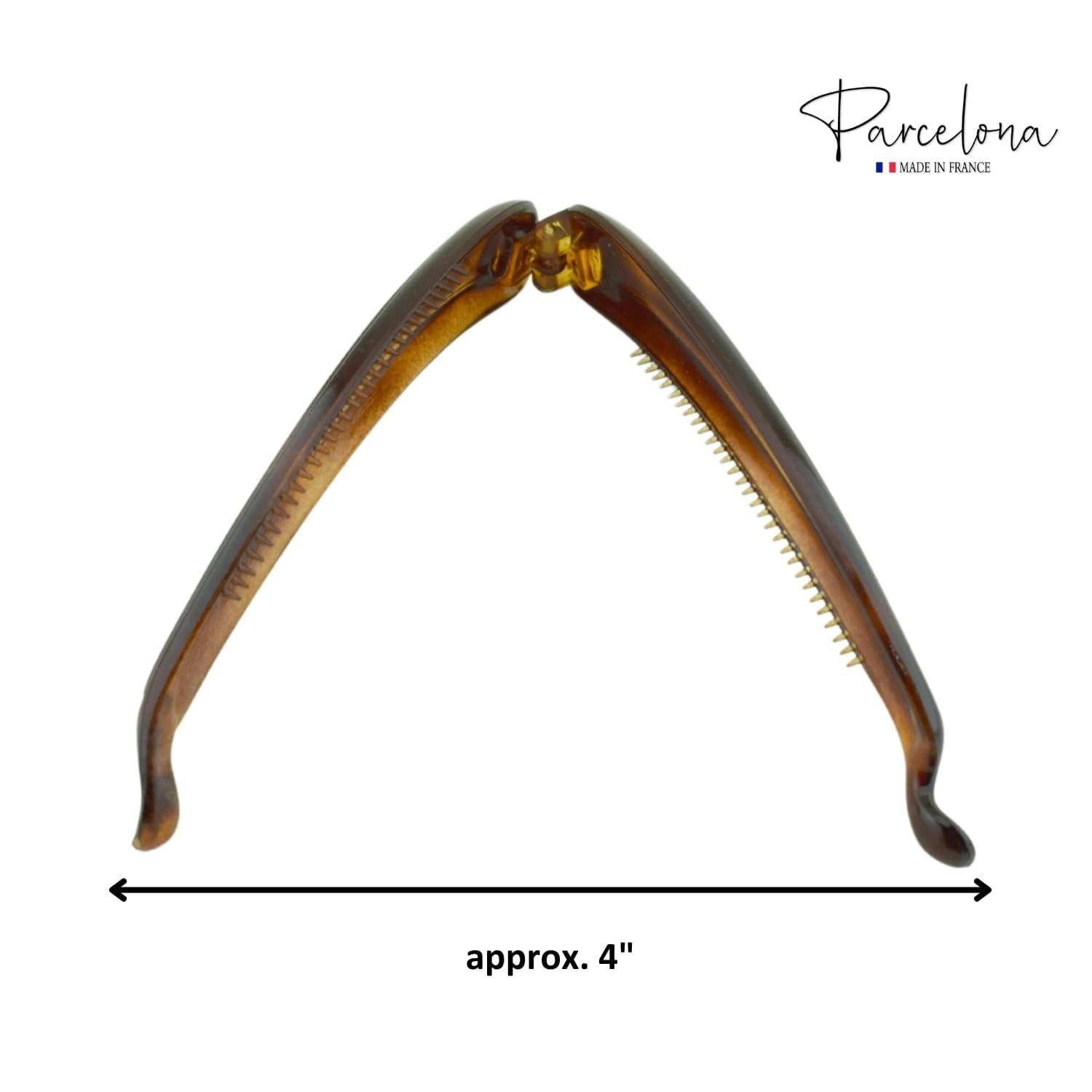Parcelona Parcelona French Plain Curve 4 1/4 Tortoise Shell Brown Celluloid French Banana Hair Clip Flexible Ponytail Holder Fashion Durable Styling Paris Hair Accessories for Women, Made in France