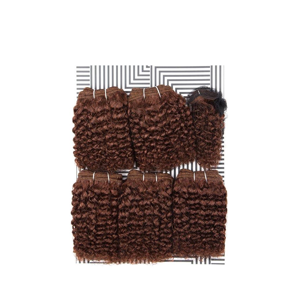 Generic 30# Red Burgundy 99J 5 Bundles Remy Hair Extention Double Drawn Short Indian Kinky Curly Bundles With Clocure #33 6inches#5Pcs/Lot