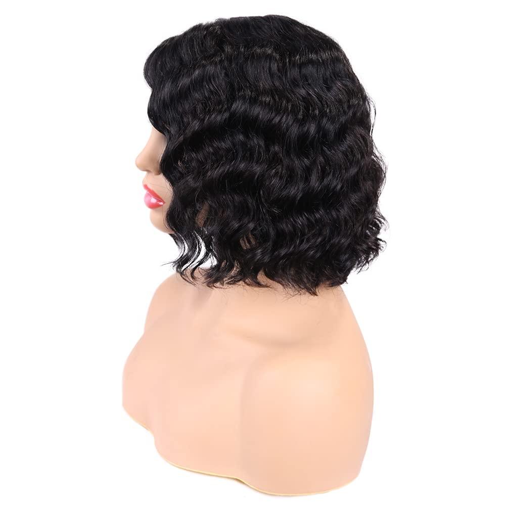 WIGER WIGER Short Curly Lace Frontal Human Hair Wigs for Black Women Black HD Lace Curly Bob Lace Front Hair Transparent Lace Glueless Human Hair Wigs Water Wave Closure Wigs (12 Inches)
