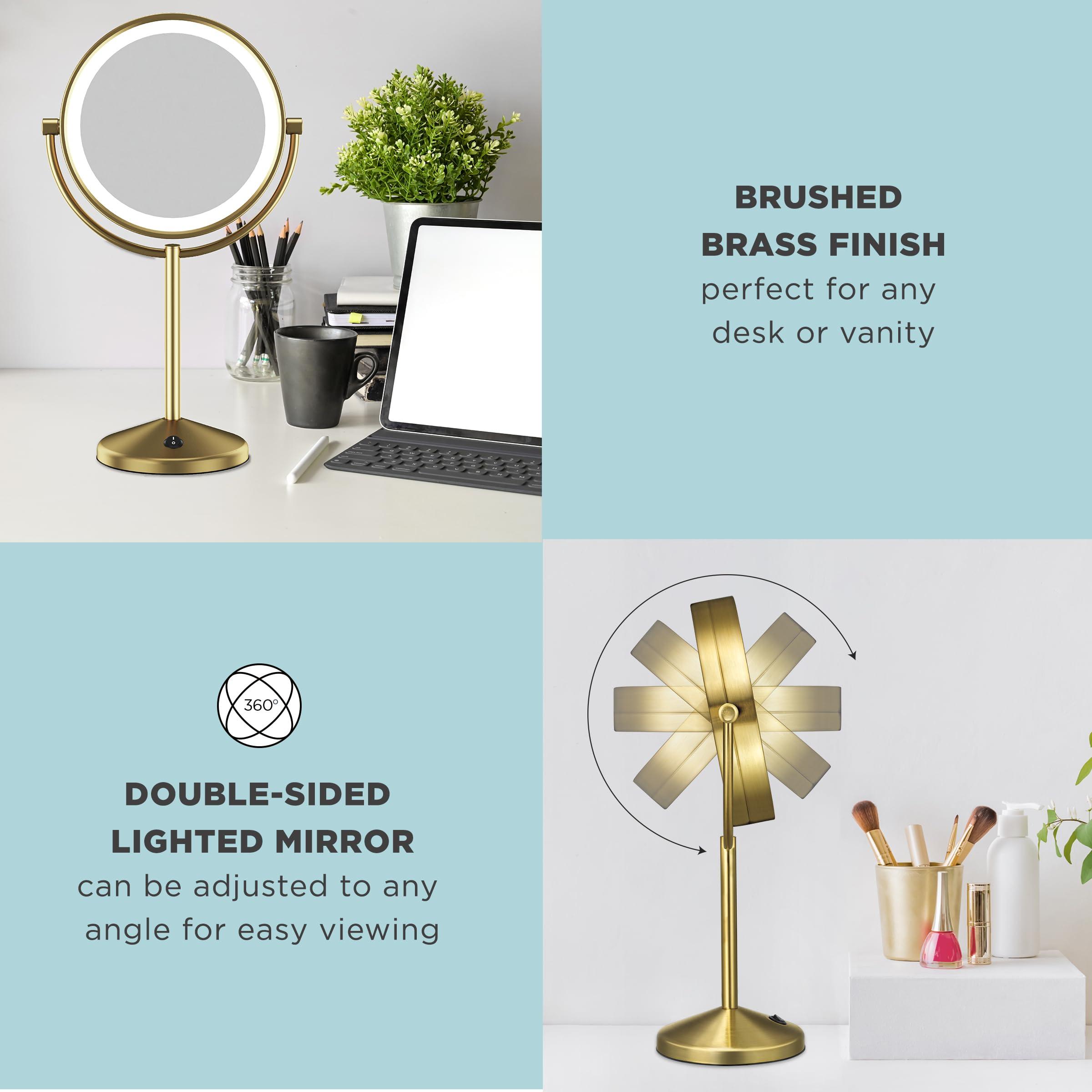 Conair Conair Lighted Makeup Mirror, LED Vanity Mirror, 1X/10X Magnifying Mirror, Double Sided, Battery Operated in Brushed Brass