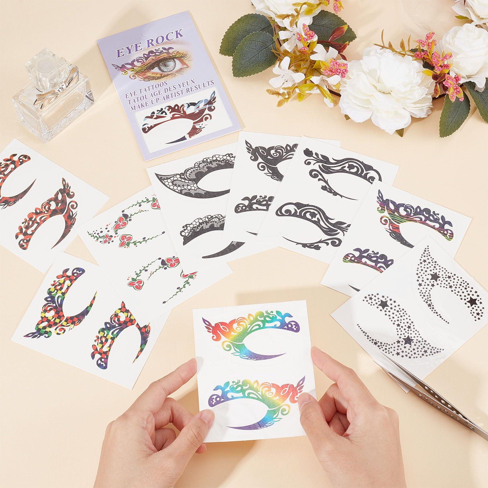 NICENEEDED NICENEEDED 10 PCS Temporary Eye Tattoo Stickers, Masquerade Eyes Makeup Transfer Decals, Waterproof EyeShadow Eyeliner Sticker for Cosplay Party Eyes Decoration