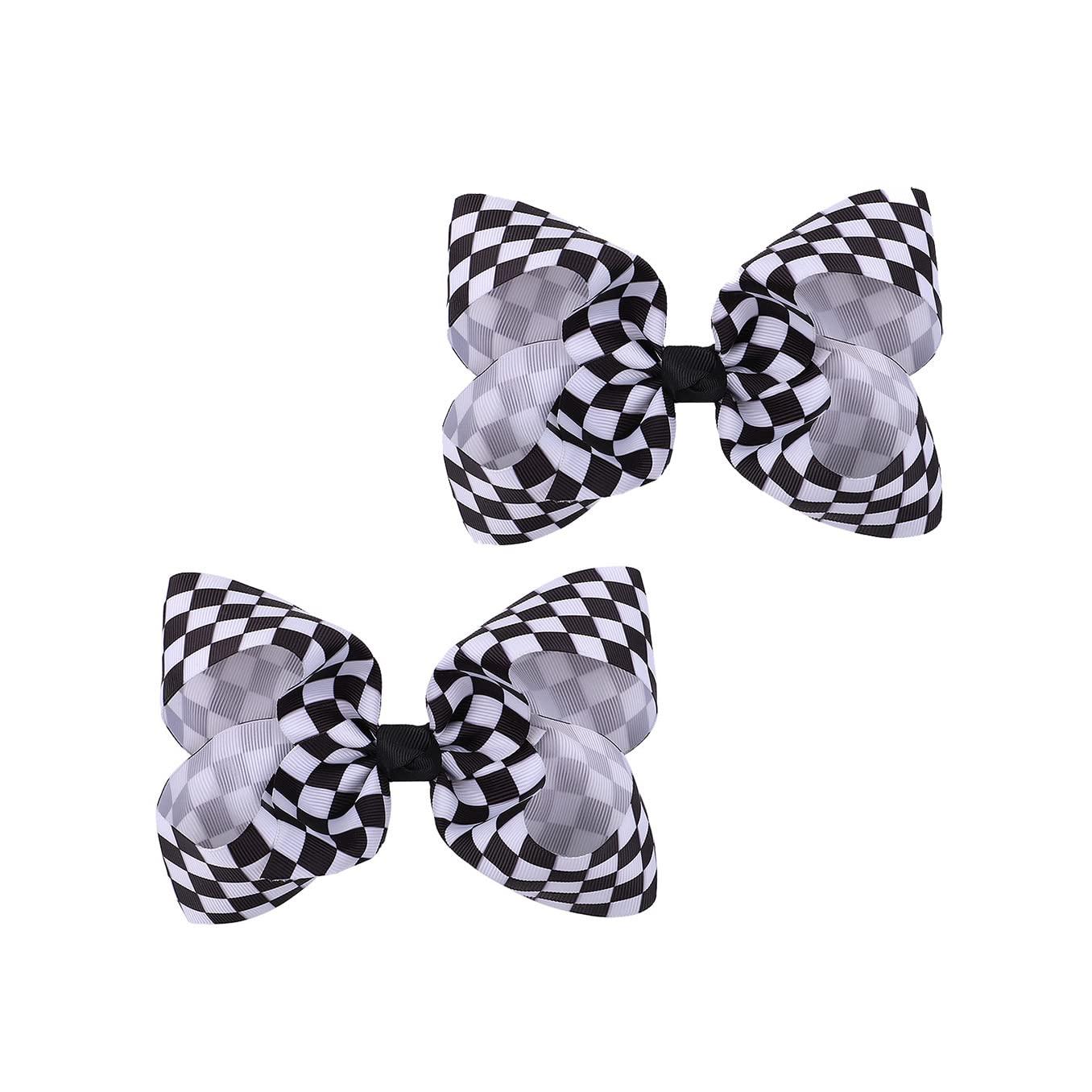 BBTDIN Checkered Plaid Hair Bow Clip Checkered Hair Barrettes Clips Buffalo Plaid Hair Bow Pin BBG71 (2 Pcs-Black White)