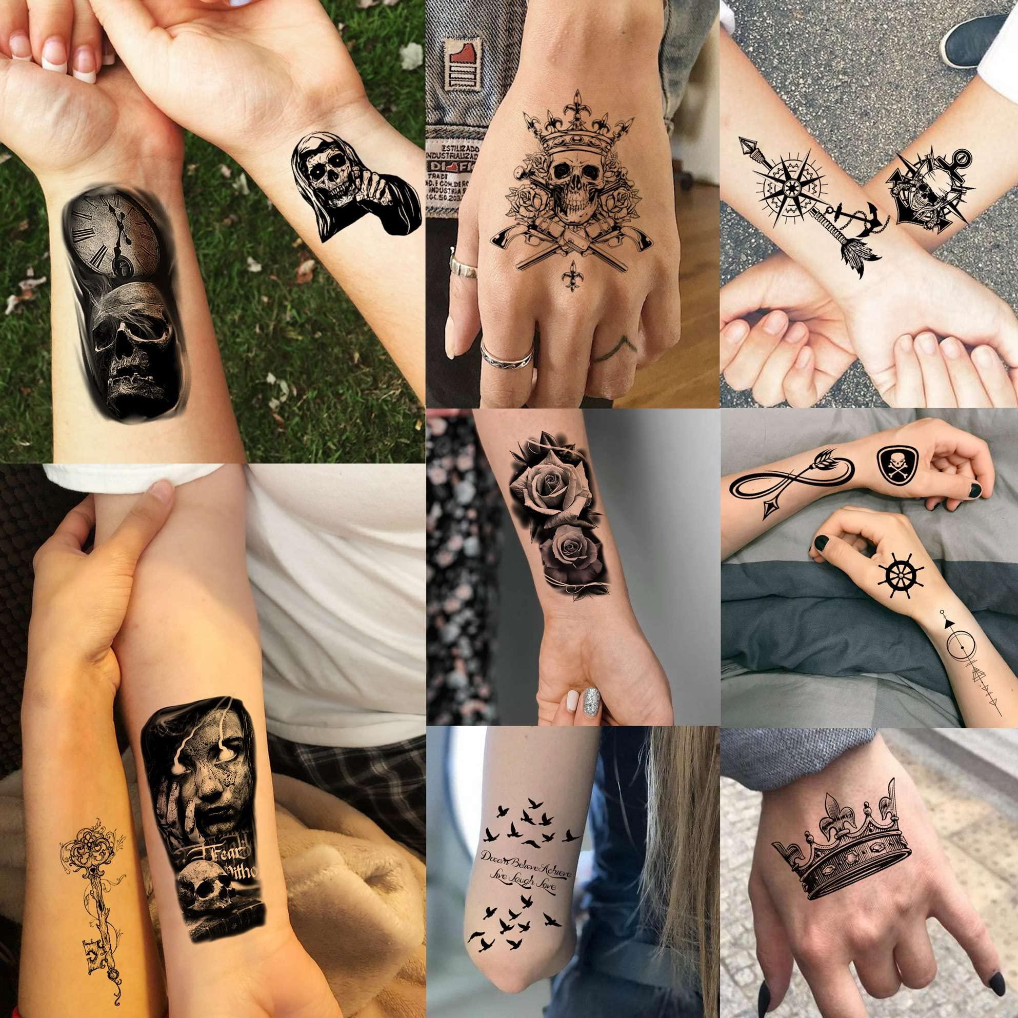 Bilizar Bilizar 48 Sheets 3D Small Temporary Tattoos For Kids Women Neck Girls Arm Boys, Temp Tiny Halloween Tattoo Stickers Men Spider Cross Scorpion Snake Tiger Lion, Flower Ghost Skull Fake Tatoos Acnhor