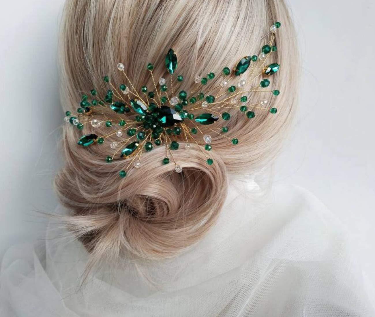 BERYUAN BERYUAN Women Bridal Teardrop Emerald Green Crystal Hair Comb Wedding Hair Accessory Rhinestone Hair Piece Party Headress for Bride Bridesmaid