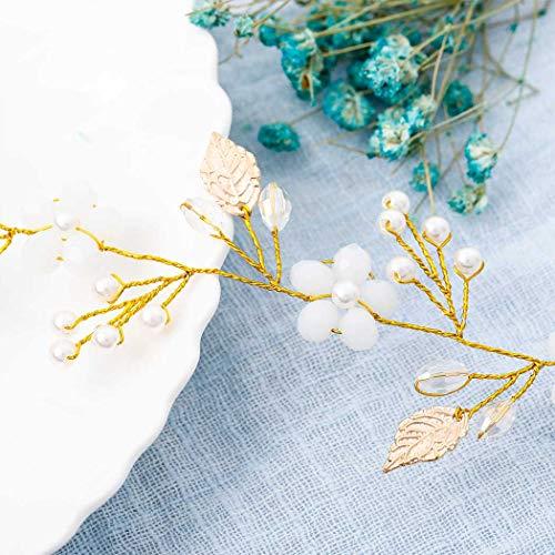 BAROGIRL Barogirl Bride Wedding Headband Gold Flower Hair Vine Pearl Bridal Hair Accessories for Women (Gold)