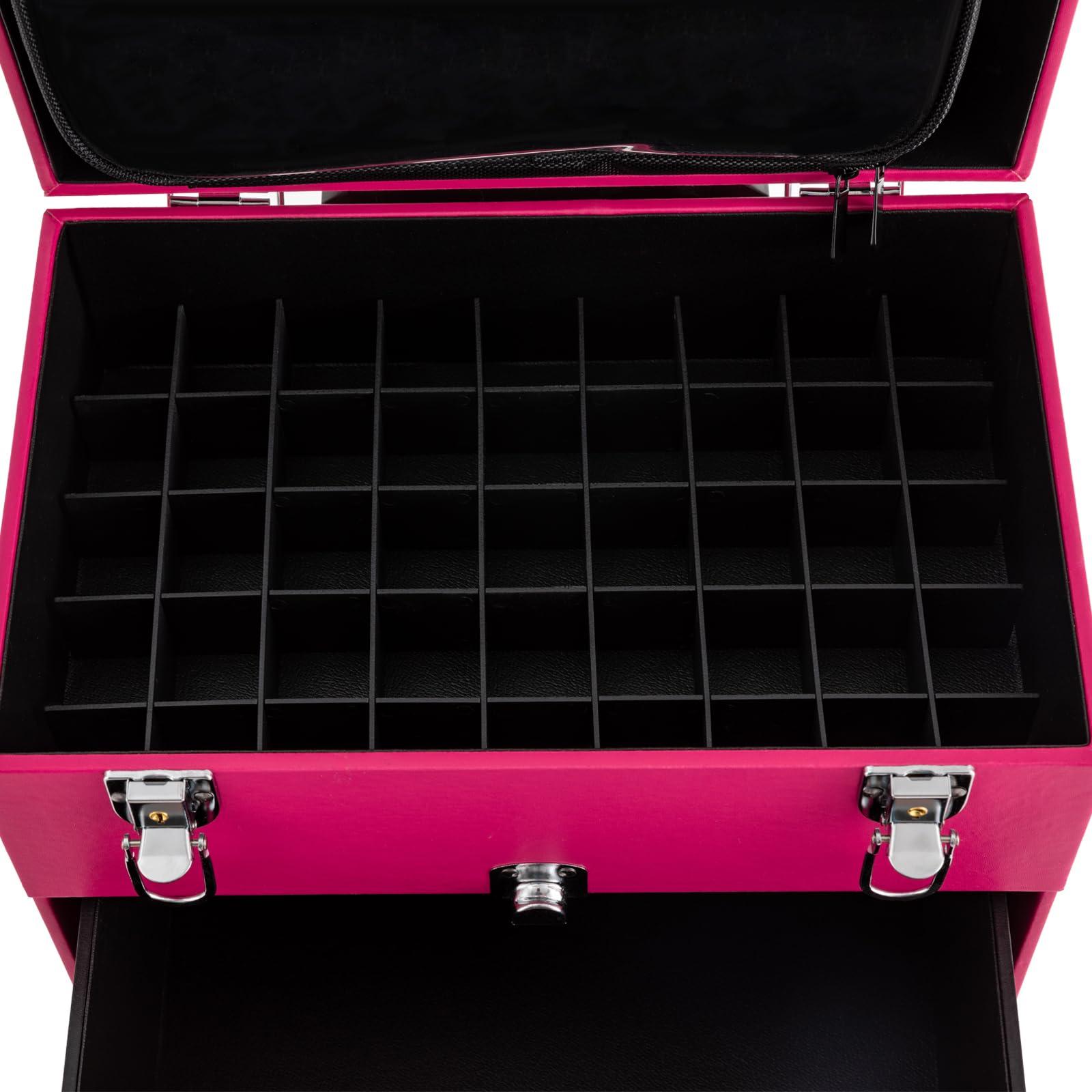 DCEHKR DCEHKR Rolling Makeup Train Case 3 Trays Cosmetology Case On Wheels Large Makeup Trolley Case Suitable for Anyone Who Loves Beauty or Nail Art/Ships in the USA (Pink)