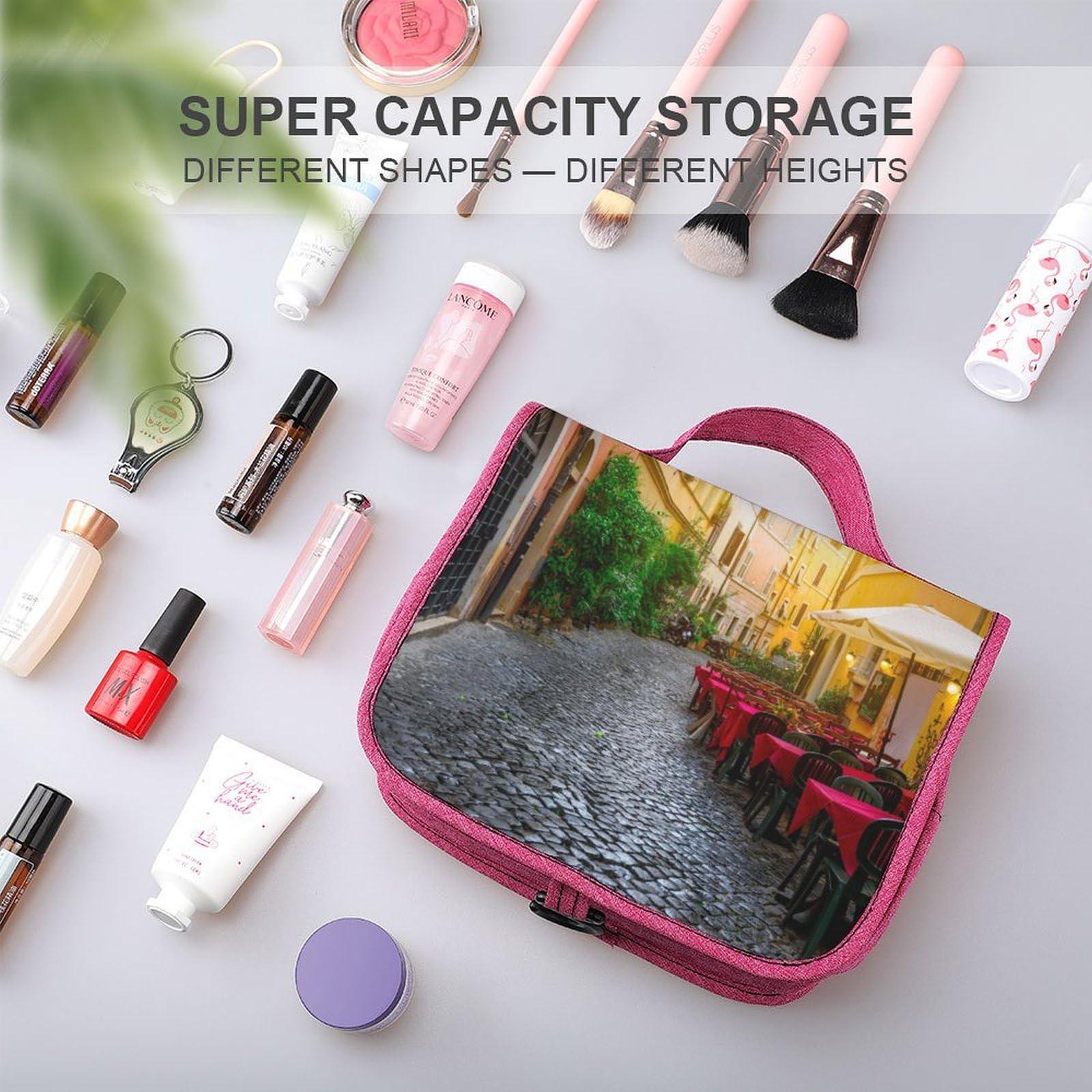 AXEDENRRT1966 Italian City Cozy Old Street Makeup Bag Travel Toiletry Bag Waterproof Cosmetic Bag with Portable Hook Handbag, style, 20240328