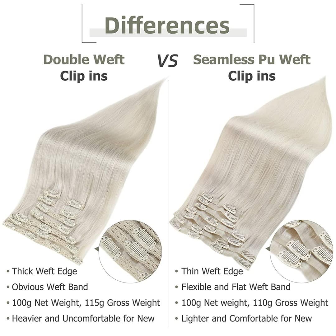 Sweejim Invisible Clip In Hair Extensions Real Hair 8Pcs 100G Solid Color Blond Hair Seamless Clip On Remy Extension Skin Weft 1000 20 inches 100g/Set