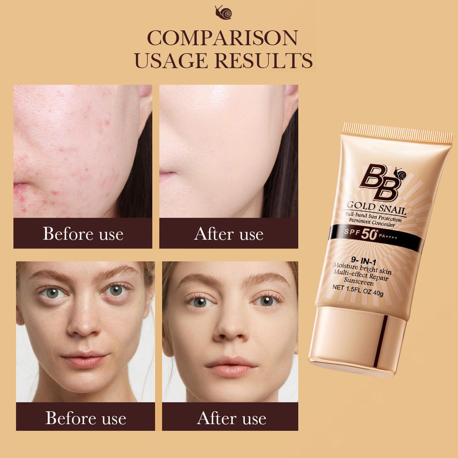 SADOER Korean BB Cream with SPF 50, 9 in 1 BB Cream Sunscreen SPF 50 Korean Waterproof Sweatproof, Foundation Full Coverage Tinted Moisturizer, Facial Concealer for Oily Skin, Dry Skin (02#Lvory Colour)