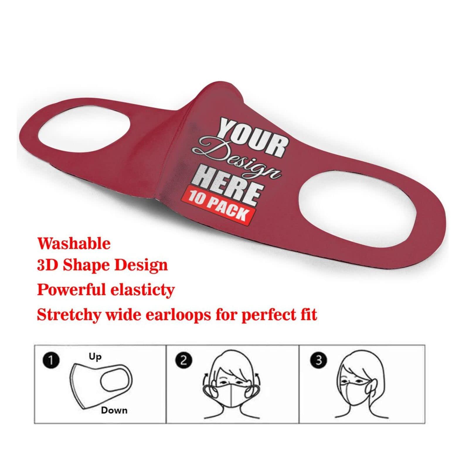 ANGELJUAN 10 Pack Custom Face Mask Text Photo Logo Customized Masks Unisex, Light Red