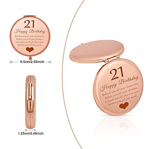 Jielahua 21st Birthday Gifts for Her Best Birthday Gifts for Sister Pocket Mirror Happy 21st Birthday Gift 21 Year Old Birthday Gifts for Daughter Compact Pocket Makeup Mirror Gift for 21st Birthday Girls