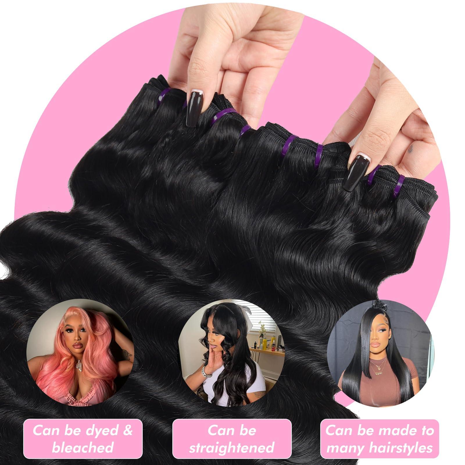 Beauty Queen Beauty Queen 16A Body Wave Bundles Human Hair 26 28 30 Inch 100% Unprocessed Thick Human Hair Bundles Brazilian Weave 3 Bundles Remy Virgin Hair Extensions Natural Color For Women