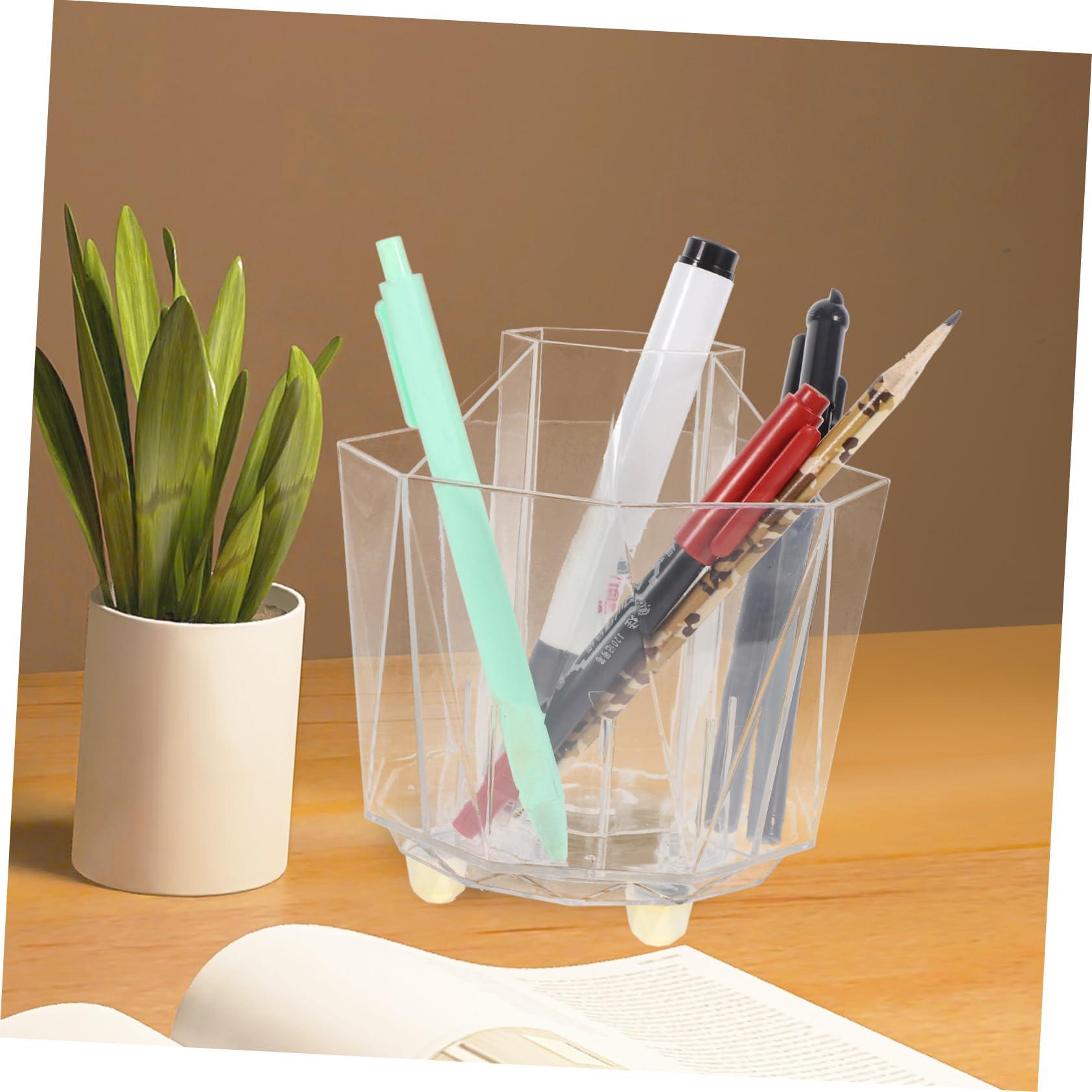 MUCKLILY MUCKLILY Rotating Makeup Brush Holder Elegant Transparent Multi Functional Organizer with 5 Compartments for Desk Vanity and Office Use Makeup Brush Organizer and