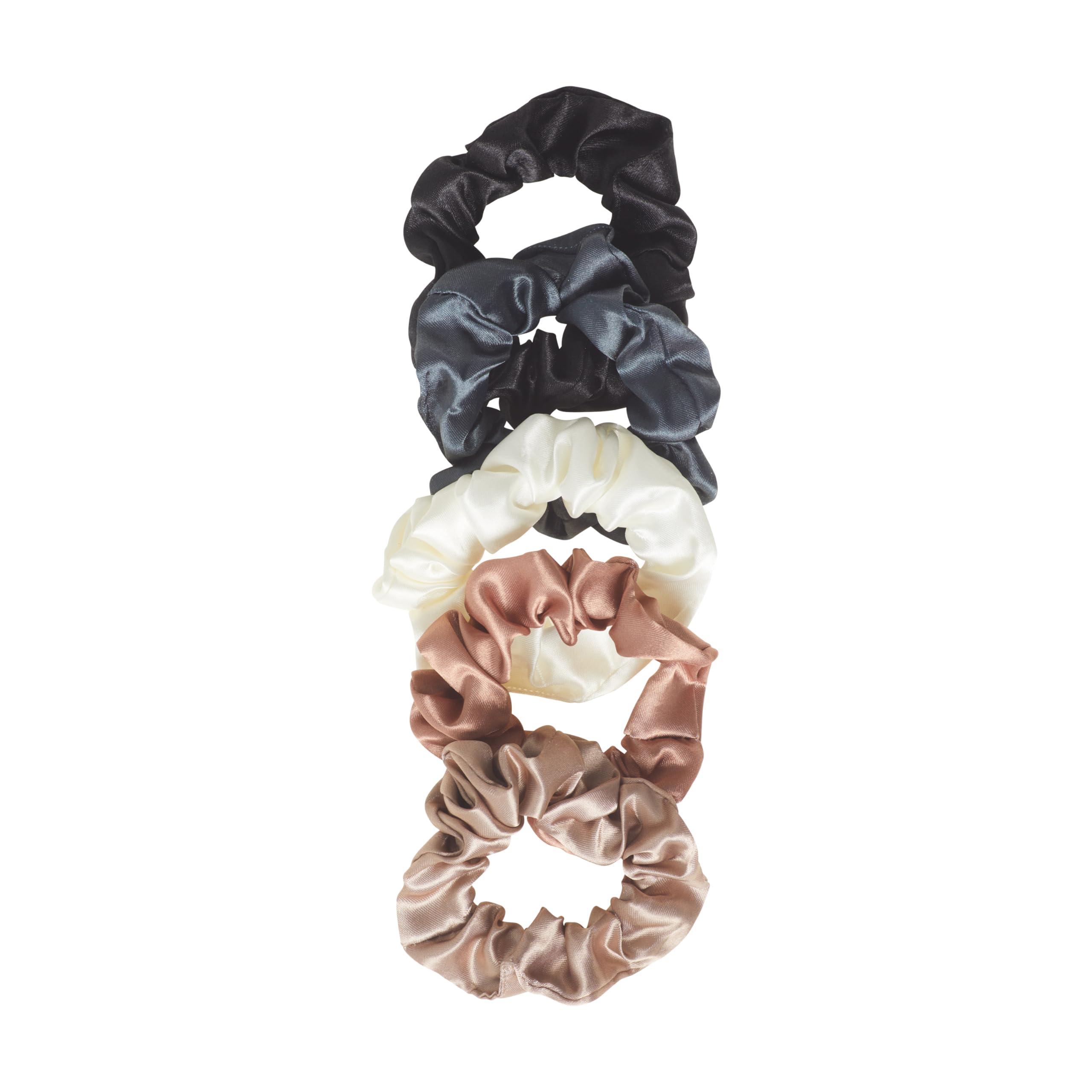 GOODY Goody Ouchless Satin Scrunchies - 5 Ct, Neutral Tones, Damage-Free Hold, Soft Overnight Hair Scrunchies to Sleep In, Gentle Hair Accessories for Women & Men, All Day Comfort, All Hair Types
