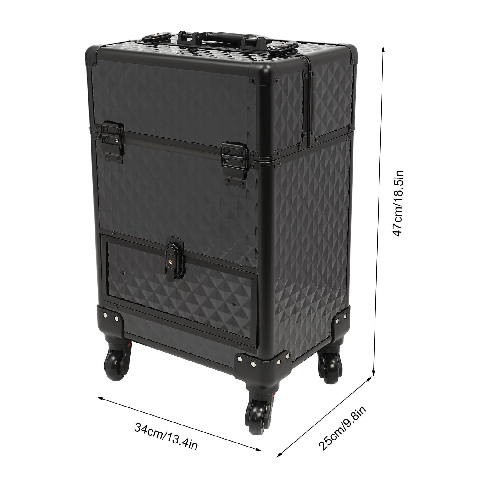 NliuLJW NliuLJW Professional Makeup Trolley, Rolling Cosmetic Train Case Wheeled Manicure Storage Cart Cosmetologist Stylist Case for Studio or Travelling, 13.4x9.8x18.5Inch (Black)