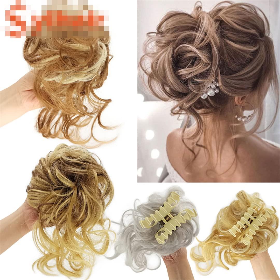 Generic Synthetic Messy Curly Chignons Short Hair Extension hair bun Donut Roller Bun Wig Claw Clip In Hairpiece For Women Gray