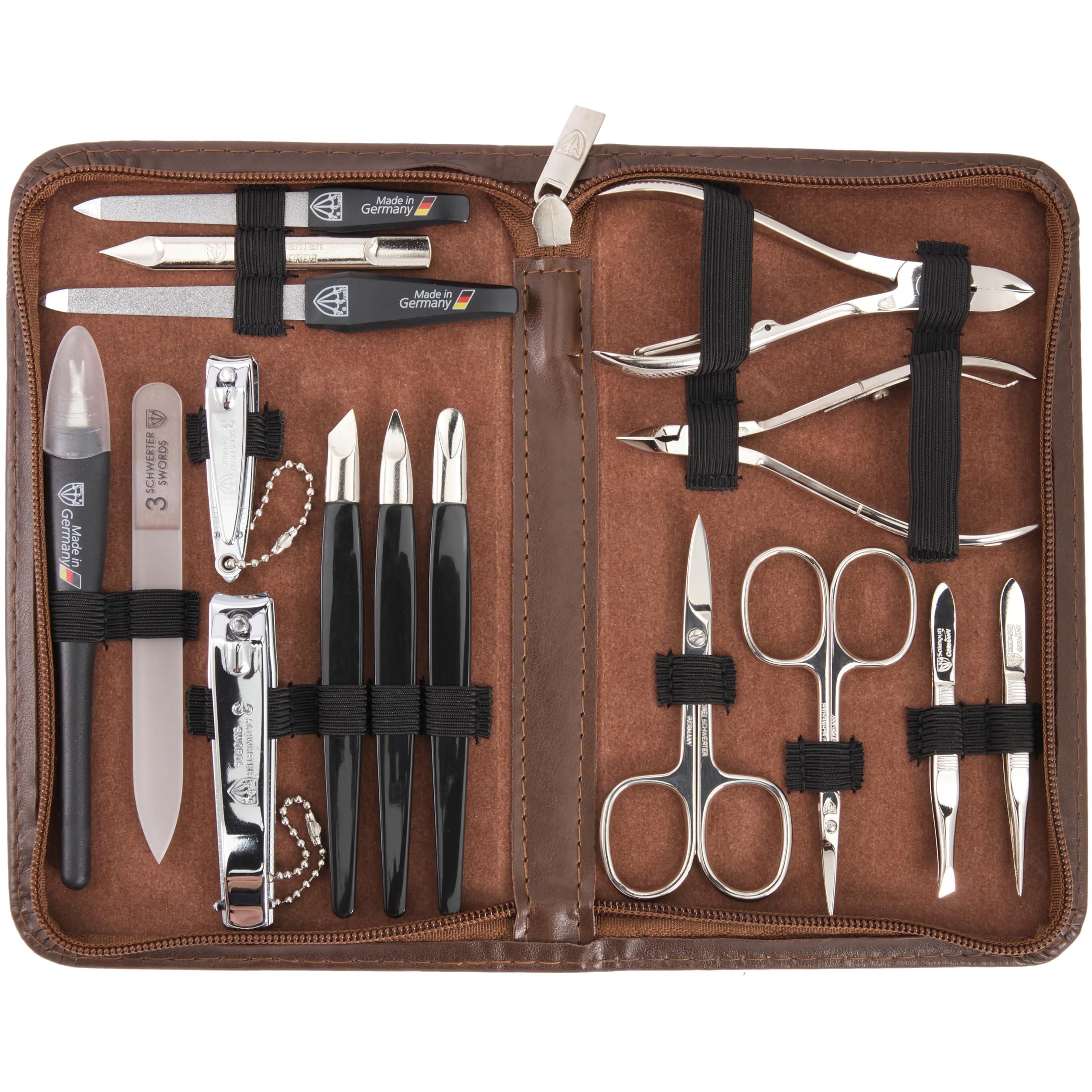 3 Swords Germany 3 Swords Germany - brand quality 16 piece manicure pedicure grooming kit set for professional finger & toe nail care scissors clipper synthetic leather case, Made in Germany