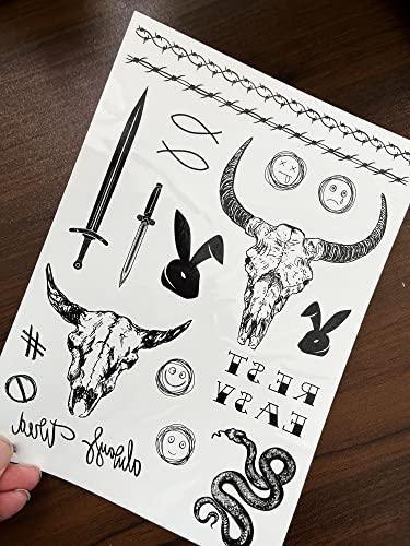 Kotbs Kotbs 6 Sheets Black Totem Barbed Wire Animal Temporary Face Tattoos, Halloween Temporary Tattoos for Men Women, Waterproof Fake Tattoo Stickers for Kids Adult Halloween Costume Accessories and Partie