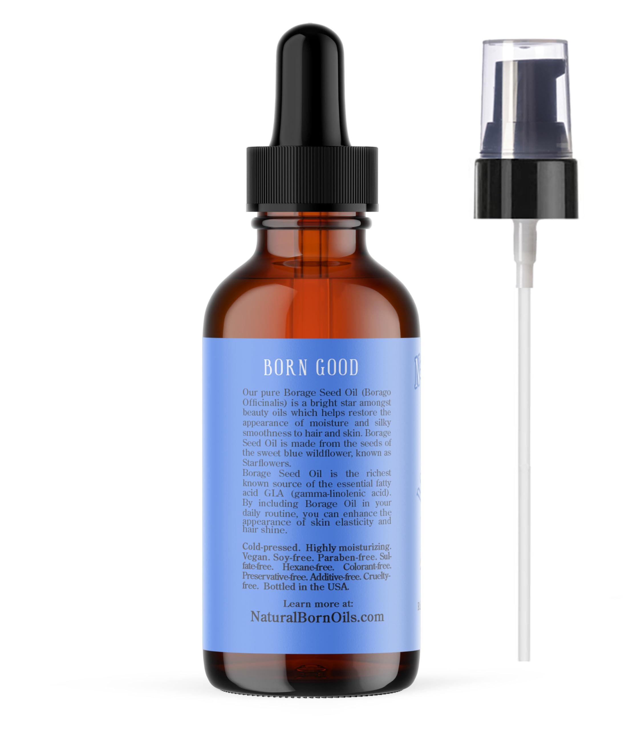 Natural Born Oils Natural Born Oils Borage Seed Oil, 16oz, Organic, Cold-Pressed, Carrier Oil, High GLA, Vitamins & Minerals, Deep Skin Nourishment, Hair Vitality