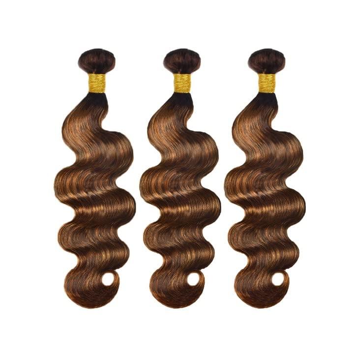 ZevPiul Highlight Human Hair Bundles Ombre Body Wave Bundle 8A Peruvian Virgin Human Hair 3 Bundles 26 28 30 Inch Brown Highlight Human Hair Bundles 2 Tone Dark Brown Human Hair Bundles