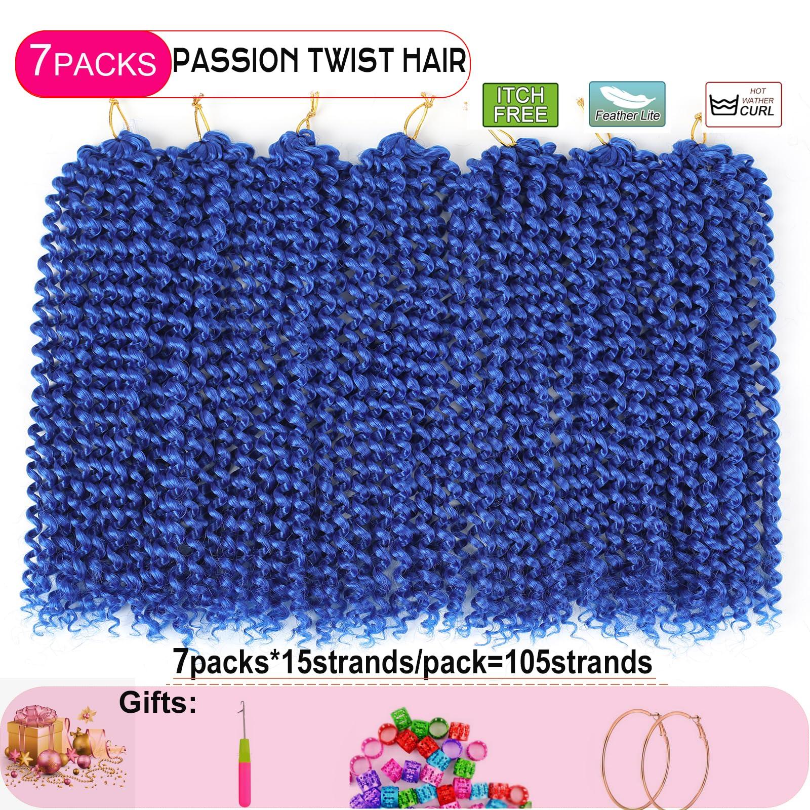 Ahrencan Blue Passion Twist Hair,14 Inch 7 Packs Short Water Wave Crochet Hair Soft Wrap Braiding Hair For Passion Twist Crochet Hair/Butterfly Locs/Spring Twist Crochet Hair Braids (14in,7pcs,blue#)