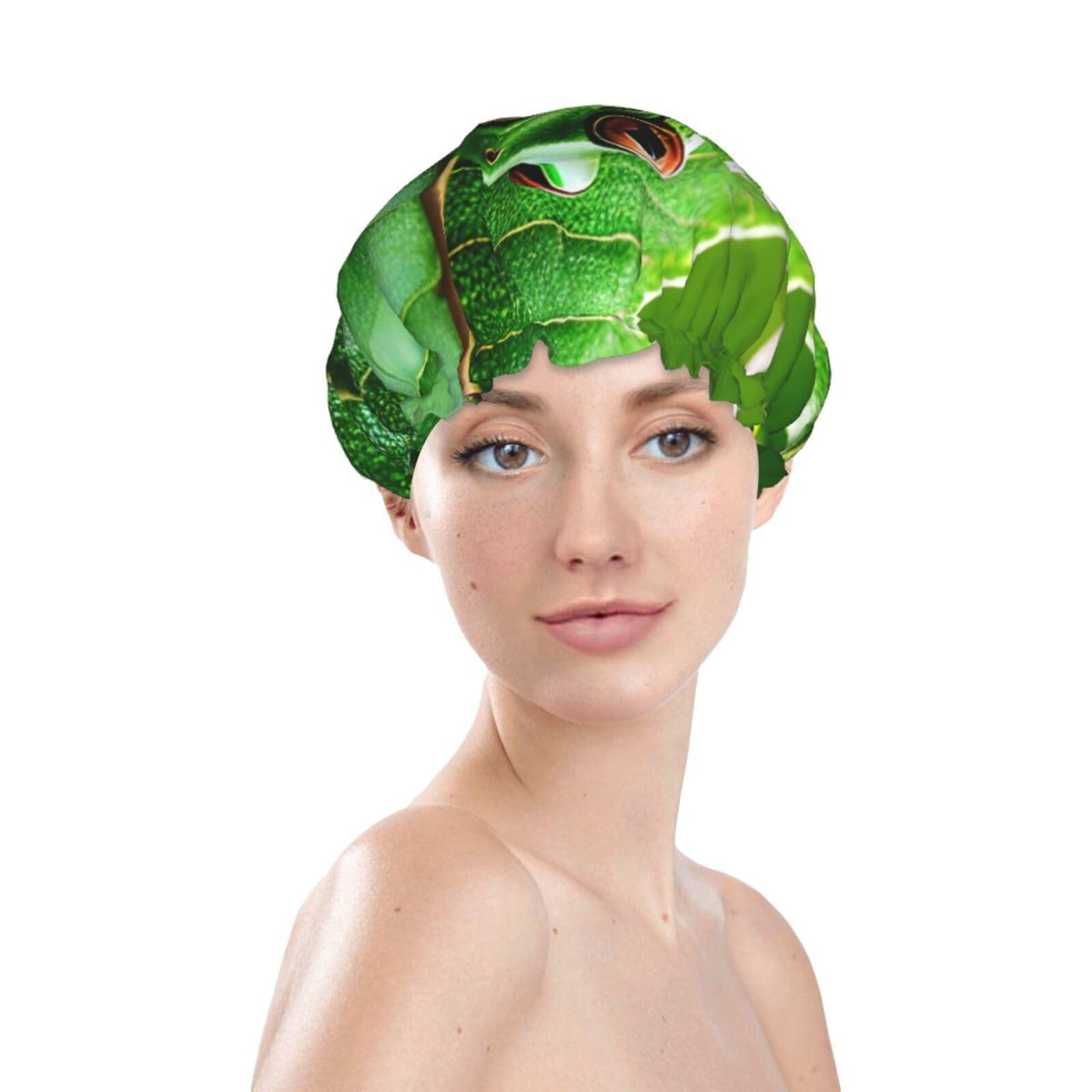 DRTGEDS Frog Leaves Shower Cap For Women, Reusable Shower Cap, Waterproof Bath Cap For Women Long Hair