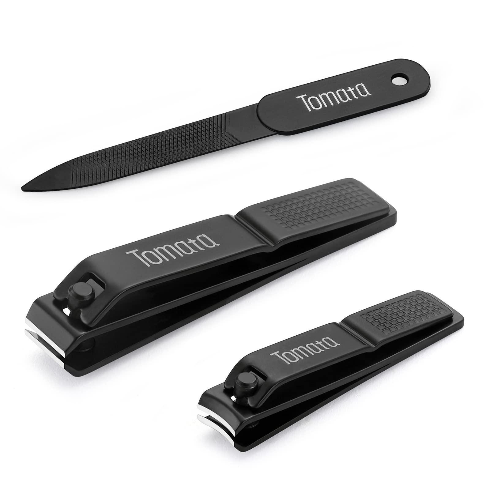 Tomata Tomata Nail Clippers Set for Thick Nails - Fingernail Clippers with File, Ultra Sharp Cutter for Ingrown Toenail Clippers (Black)