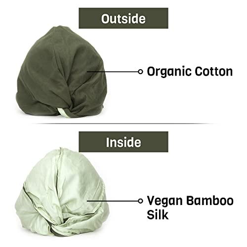 Sustainably Silk Sustainably Silk Sleeping Turban wrap - Vegan Bamboo Silk Inner Sleep Cap for Curly/Frizzy Hair (Olive and Light Green, OS)