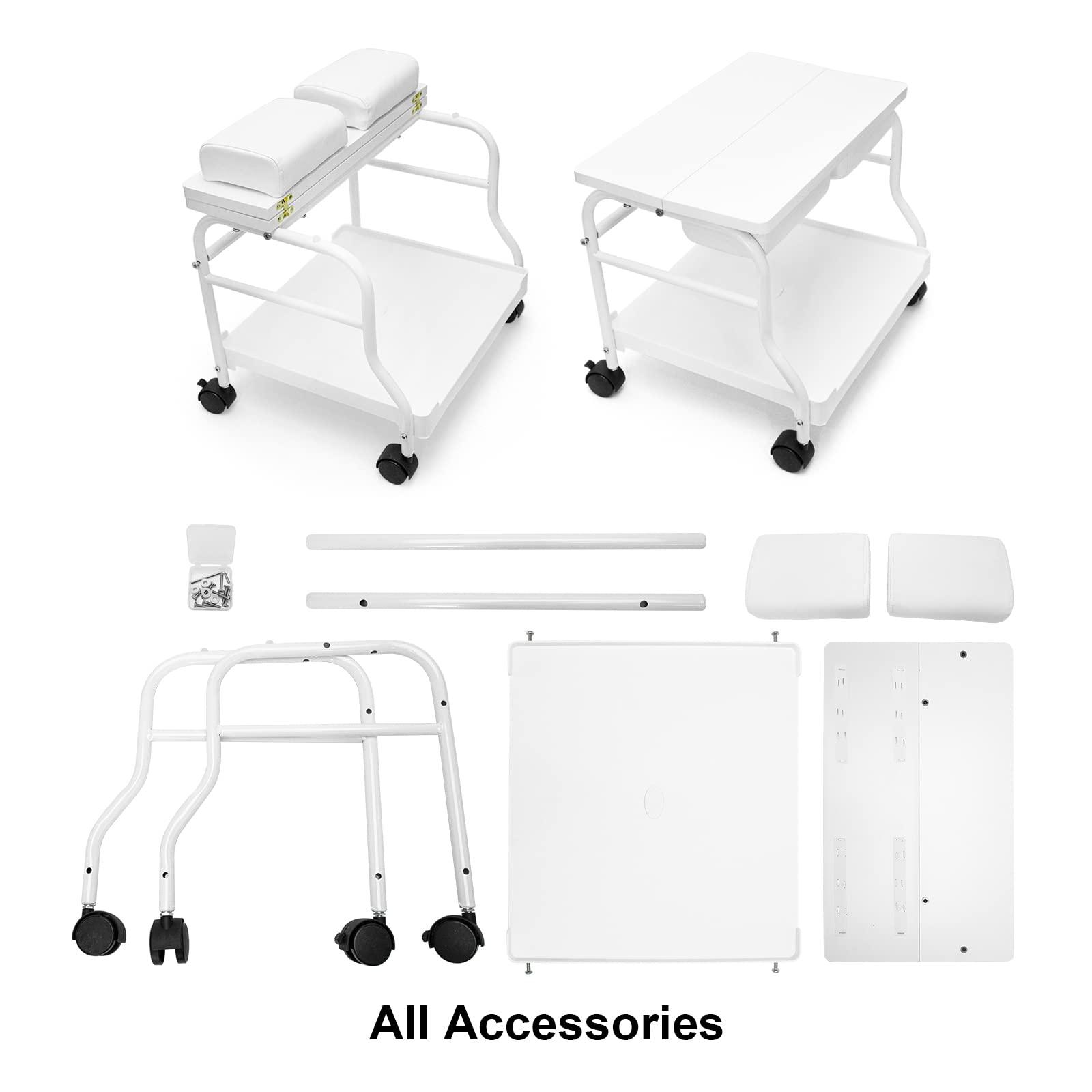 Elitzia Beauty Salon Nail Or Foot Bath Spa Portable Esthetician Trolley Cart for Foot Rest Pedicure Manicure Funiture Massage Table Salon Supplies 2 Way Use 2 Color Option Elitzia (White 2pcs)