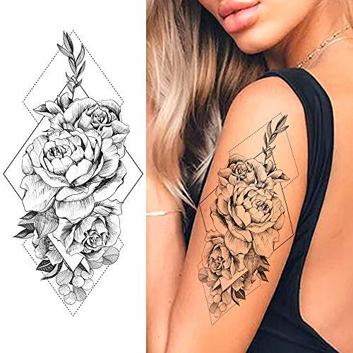 CFCYS Temporary Tattoo,Transfer Body Stickers 7 Sheets Sexy Rose Black Tattoo for Women Kids Arm Chest Thigh Leg Waist Tattoo Waterproof Removable Non-Toxics Safe