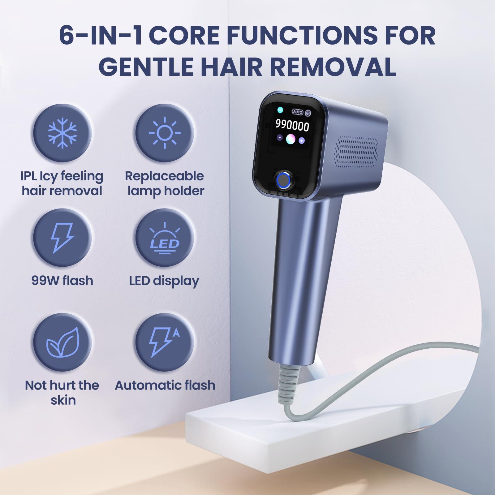 ViQure Viqure IPL T8 Laser Hair Removal for Women and Men, Fast and Long-lasting Painless Hair Removal Device with Cooling System, 990000 Flash, LED, Multifunction Double Head, For Body & Face at-Home Use