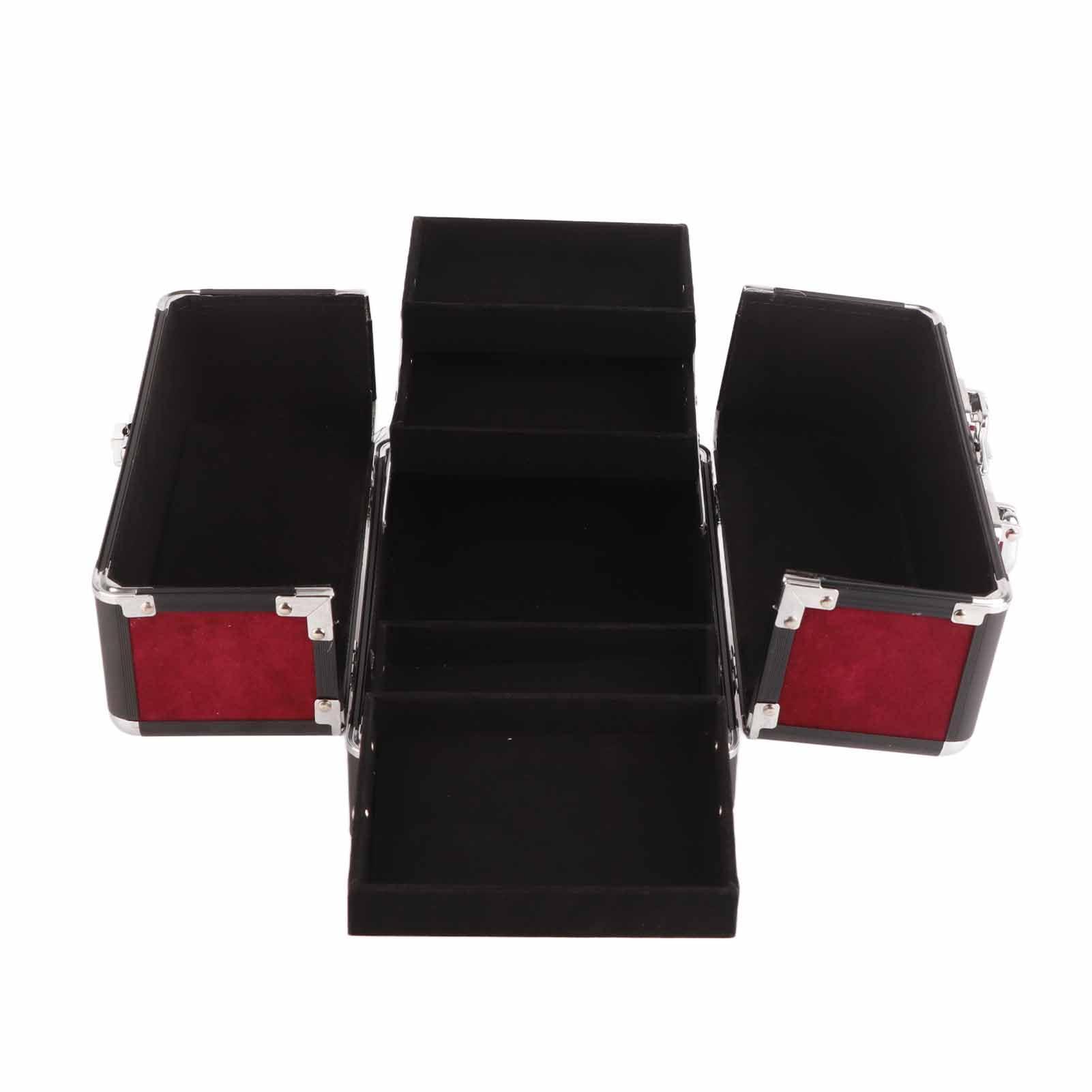 Dioche Large Makeup Case with High Capacity Storage with Lockable for Home Salon, Makeup Tools Traveling Makeup Case 25x17x17cm (Wine Red and Black Strip Black Bottom)