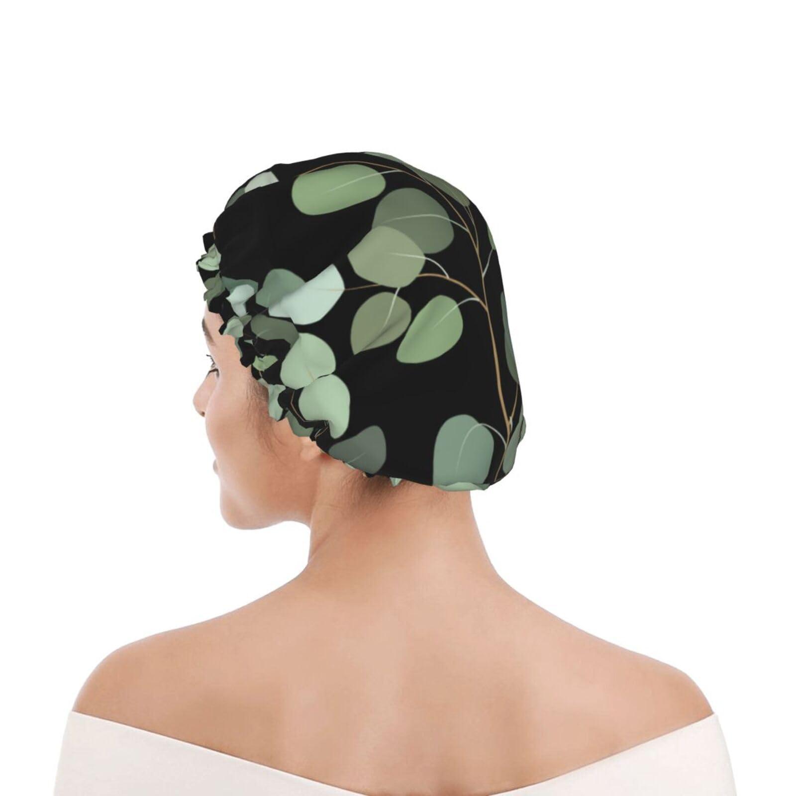 YIPOCH sage green Large Shower Cap for Women Men Shower Caps for Women Reusable Waterproof Hair Cap Double Layers Showercap With PEVA Lined & Elastic Band Fashion Shower Bonnet