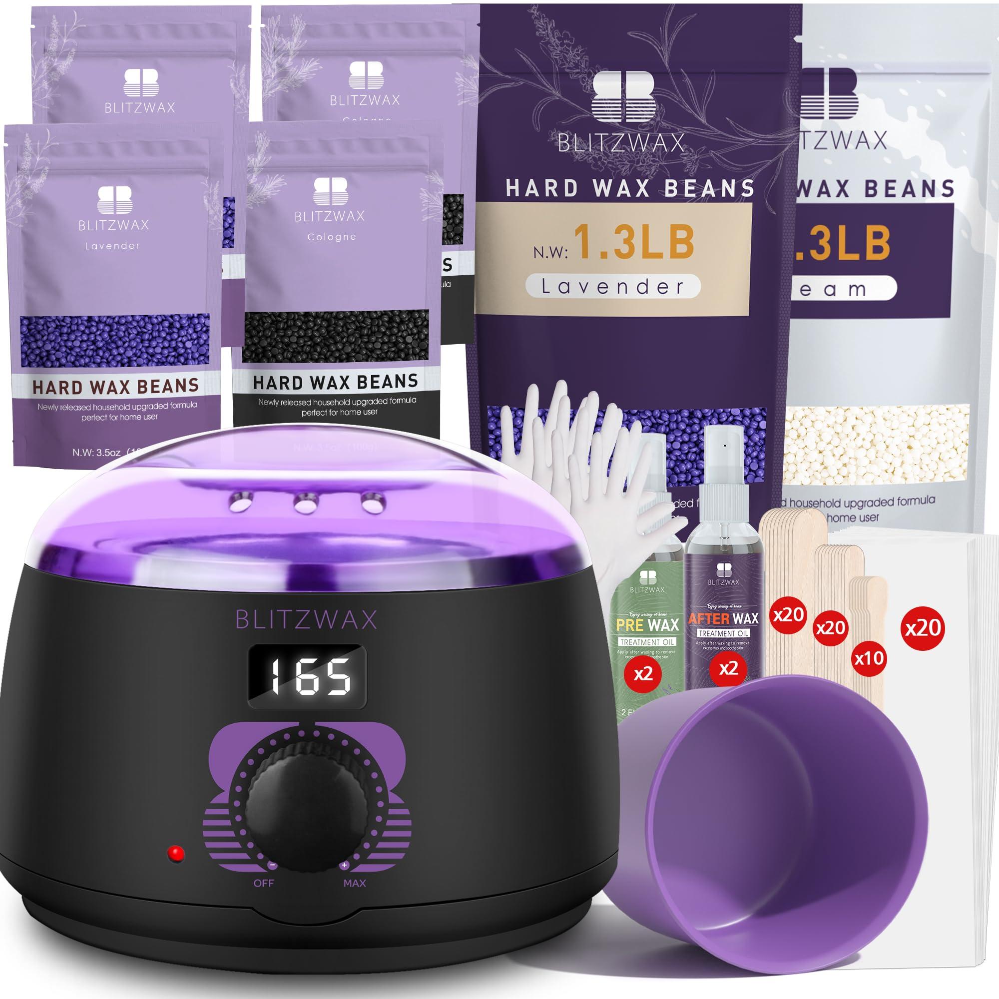BLITZWAX BLITZWAX Digital Waxing Kit for Women and Men Hair Removal with 1.3lbs Lavender&1.3lbs Cream Wax Beans for Eyebrow, Body, Brazilian, Bkini and Sensitive Skin, Hot Wax Beads Kit for Home and Salon Use