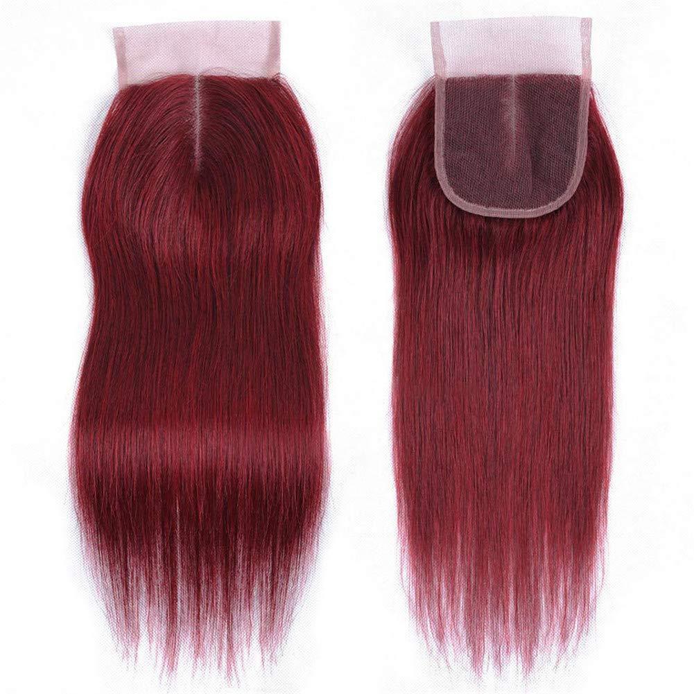 USHUIUS 99J Burgundy Hair Bundles With Closure Human Hair, Wine Red Straight Human Hair Bundles With 4x4 Lace Closure Brazilian Weave Hair Extensions 3 Bundles with Closure (14 16 18+12)