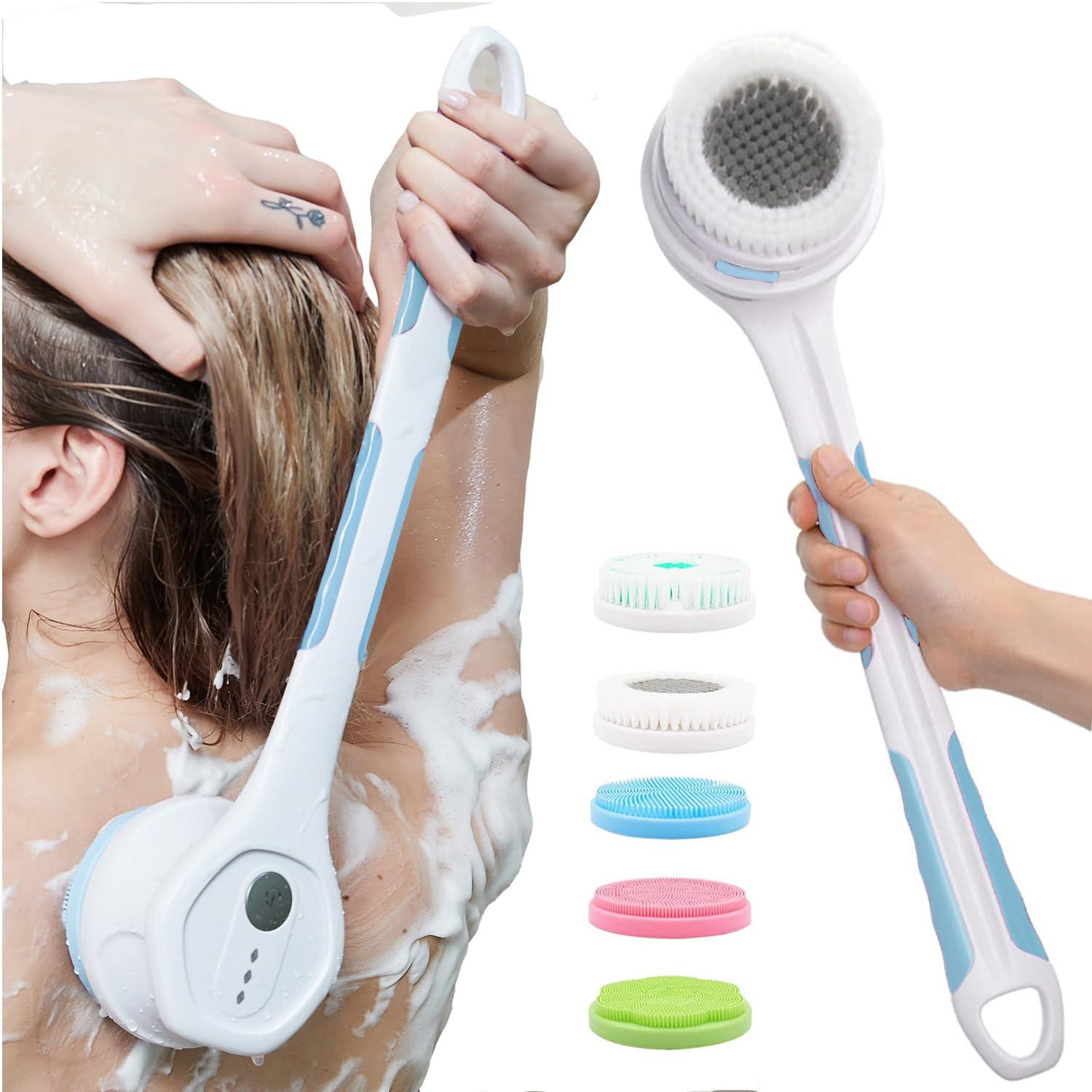 PeaMirmy Electric Body Brush,5 Attachments Brush Heads Electric SPA Brush Spin Scrubber for Shower Bathing Cleansing Wash Deep Cleaning with Silicone Rechargeable IPX7 Waterproof