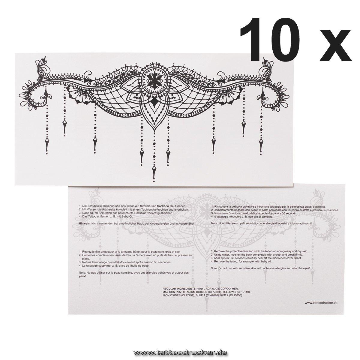 Tattoodrucker 10 x TypB Underboob Tattoo - Black Sexy Under Breast Tattoo - Sternum Mandala - No China! (10)