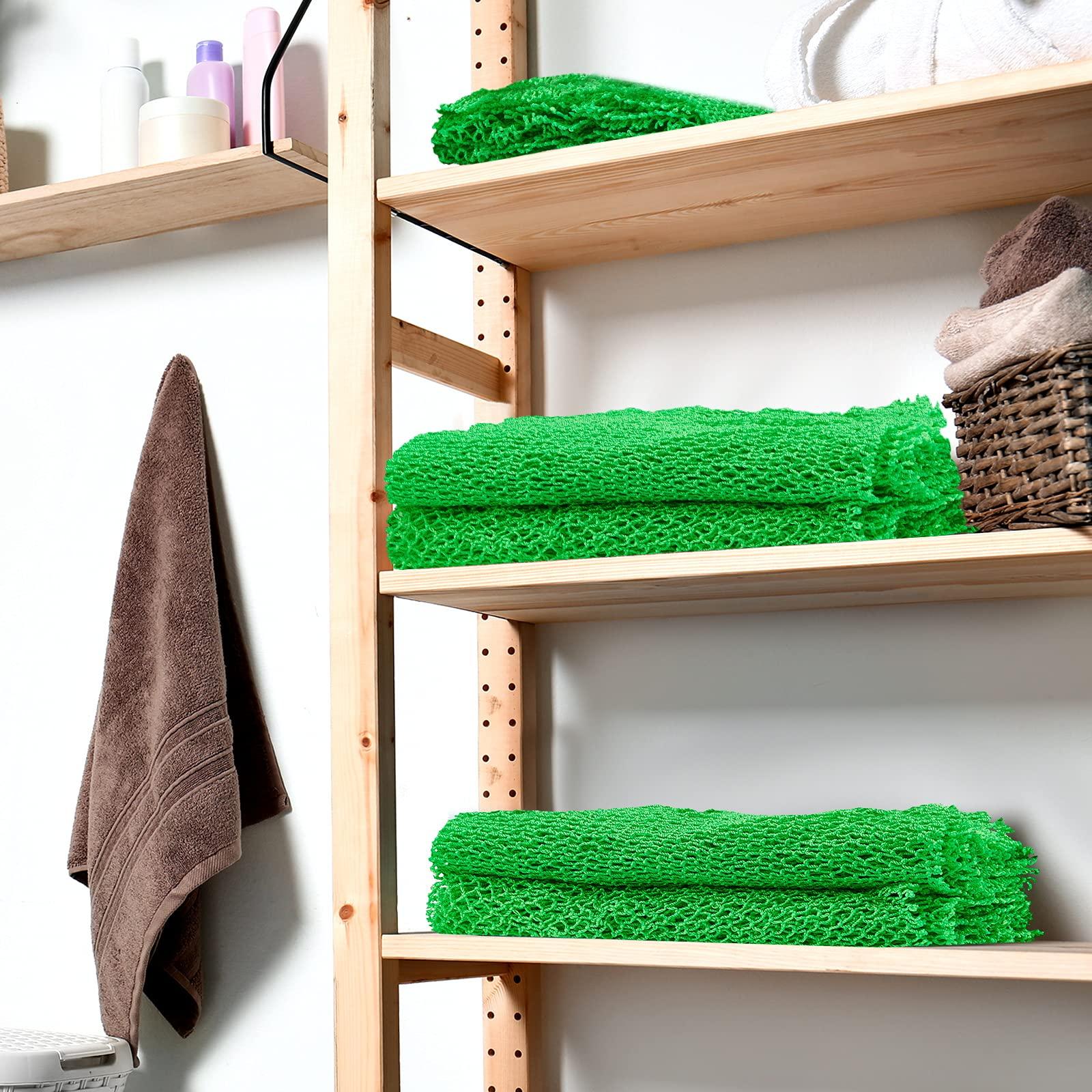 Boao 4 Pieces African Net Bath Sponge African Exfoliating Long Net Sponge Exfoliating Shower Body Scrubber Skin Smoother for Daily Use(Green, 25.6 x 7.9 inch)