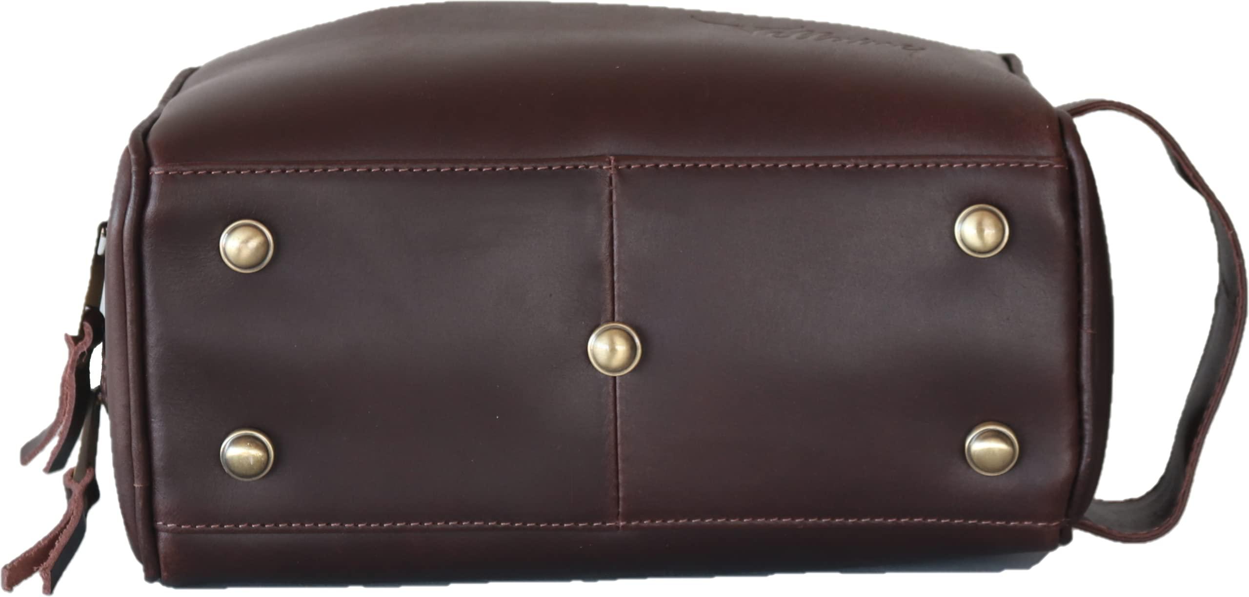 VELLAIRE VELLAIRE Leather Toiletry Bag for Men, Double Section Toiletry Bag (3 Dark Brown)