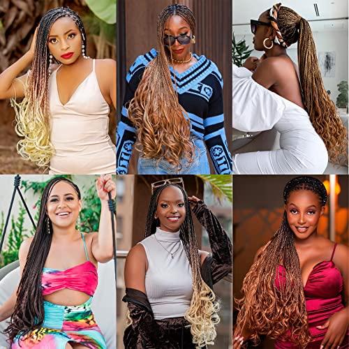 COOKOO COOKOO 22 Inch Spanish Curly Braids Hair 2 Pack Loose Wavy Braiding Hair with Curly Ends Ombre Dark Brown to Light Blonde Pre Stretched Synthetic Hair Extensions for Box Braids Crochet Hair 1B/30/27#