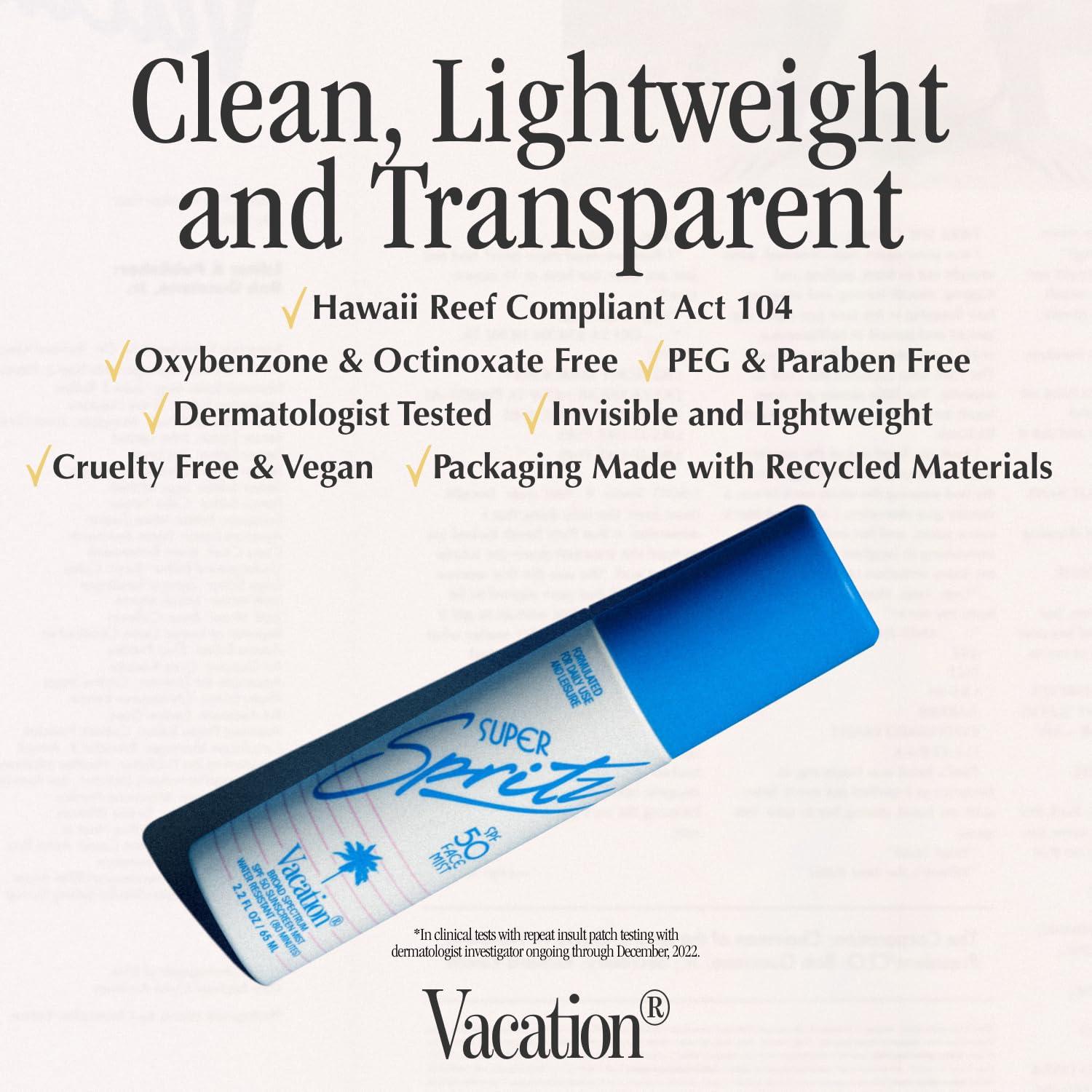 VACATION Vacation Super Spritz SPF 50 Face Mist & Air Freshener Bundle, Daily Face Sunscreen Spray, Clean & Lightweight Feel, Water-Resistant, Non-Comedogenic, Vegan, Travel Size, 2.2 Fl. Oz.